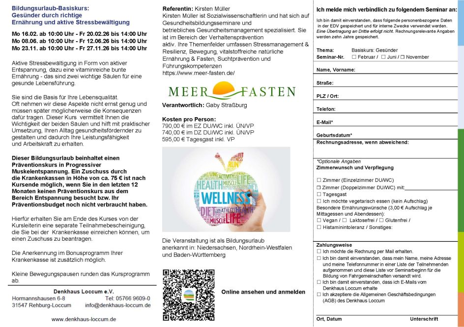 Denkhaus Loccum e.V. - Bildungsurlaub Basiskurs: Gesünder durch richtige Ernährung und aktive Stressbewältigung