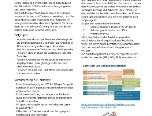 LVQ Weiterbildung und Beratung GmbH - Bildungsurlaub Fachkraft für Arbeitssicherheit Lernfeld 1-5 (SIFA 3.0) berufsbegleitend – Teilzeit